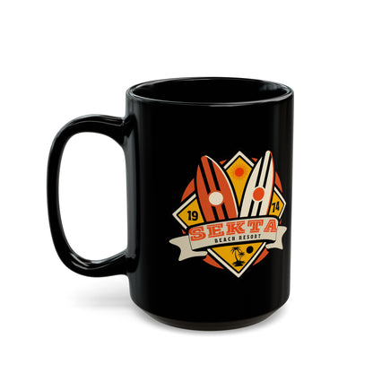 BEACH RESORT Black Mug (Large 15oz)