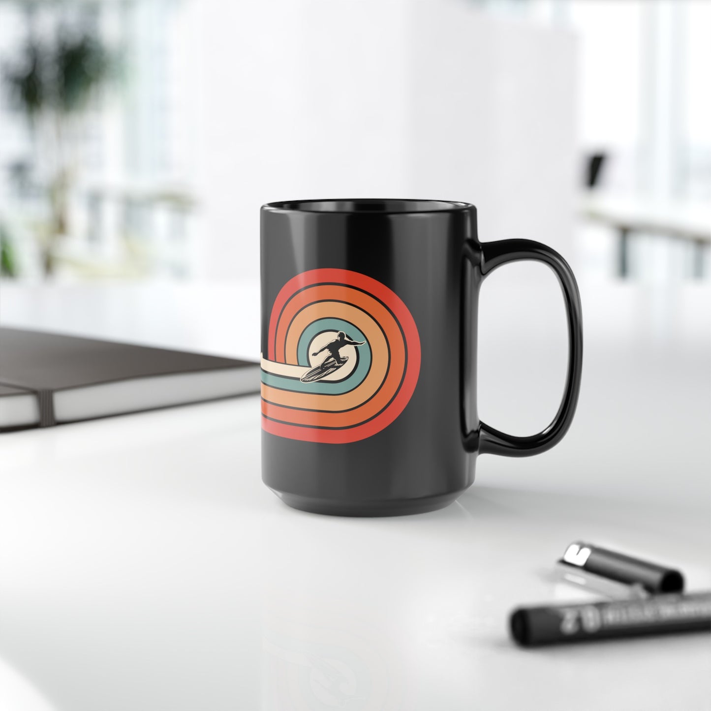 RETRO WAVES Black Mug (Large 15oz)