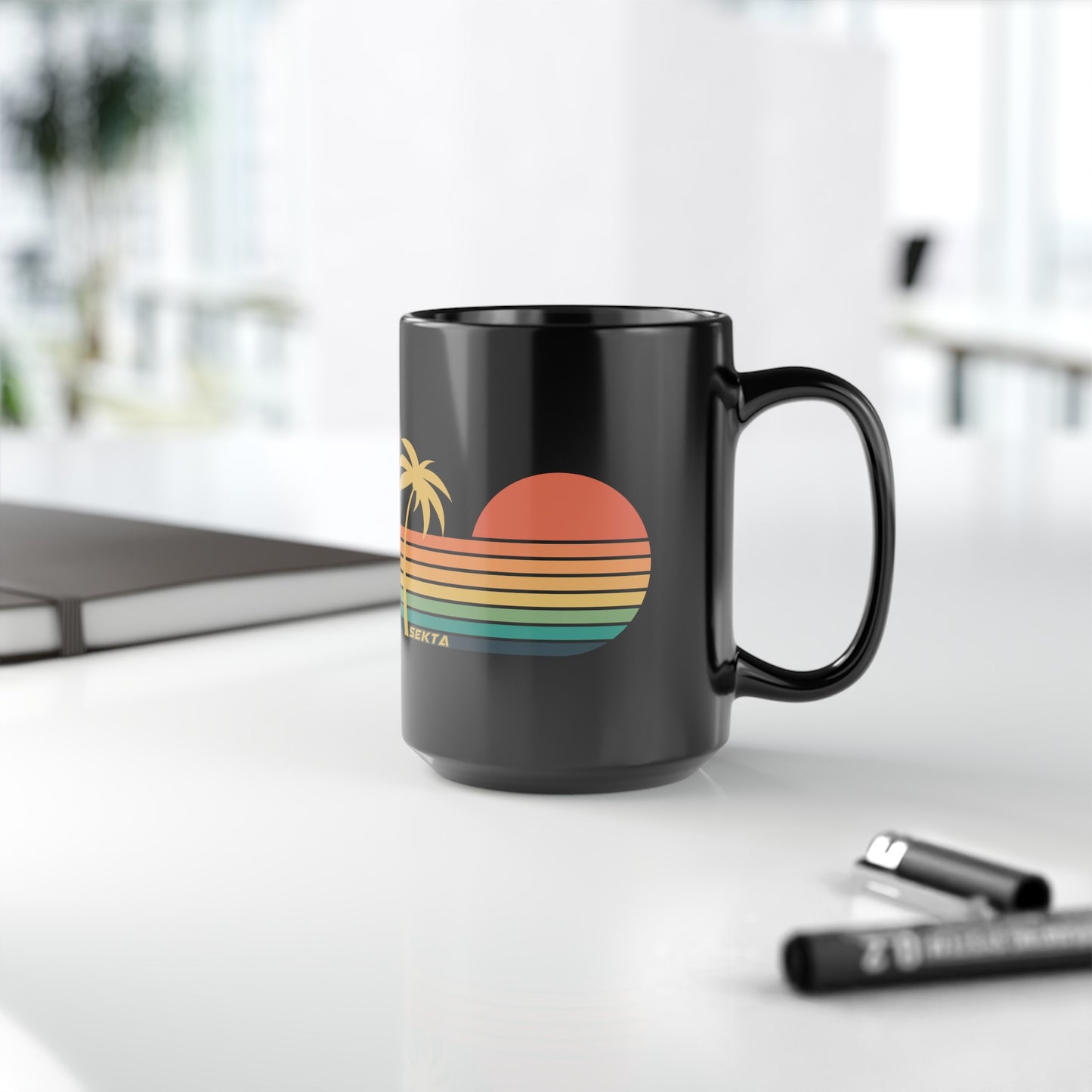 SUNSET STRIPES Black Mug (Large 15oz)