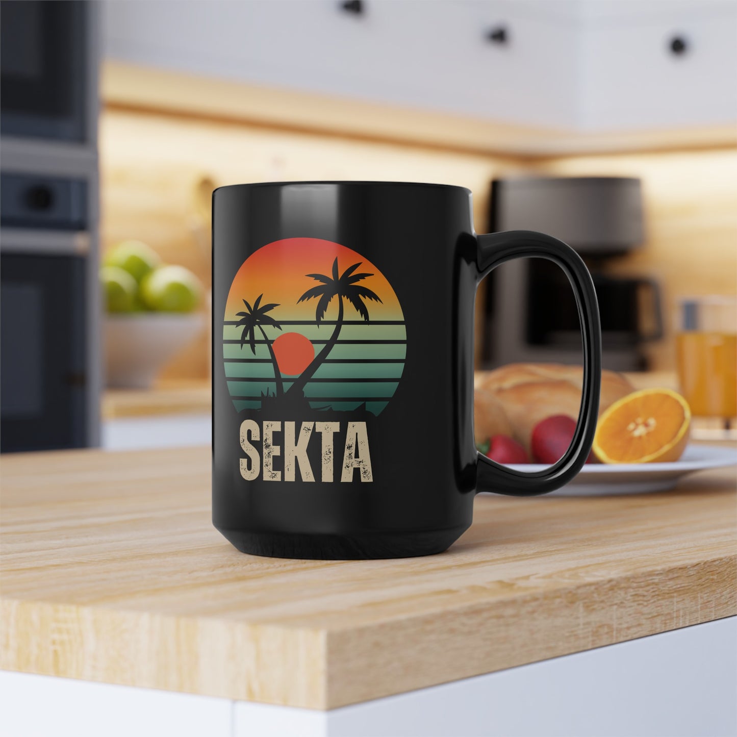 RETRO SUNSET Black Mug (Large 15oz)