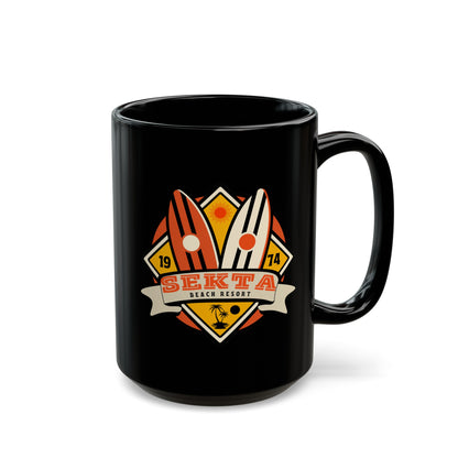 BEACH RESORT Black Mug (Large 15oz)