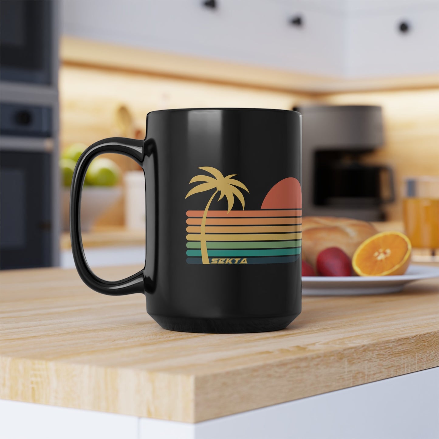 SUNSET STRIPES Black Mug (Large 15oz)